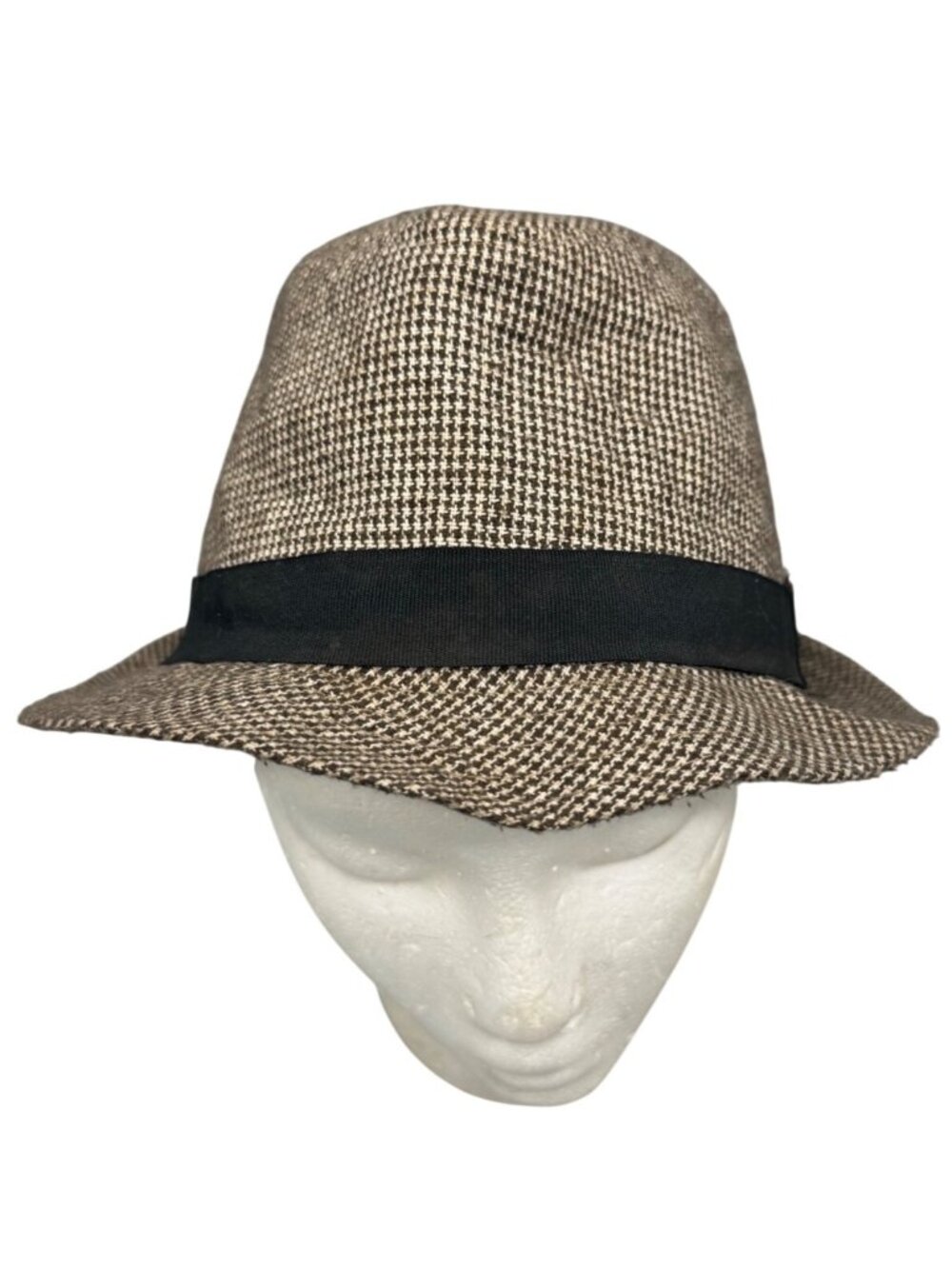 Forever 21 Houndstooth Fedora Hat With Black Ribbon Band One Size READ